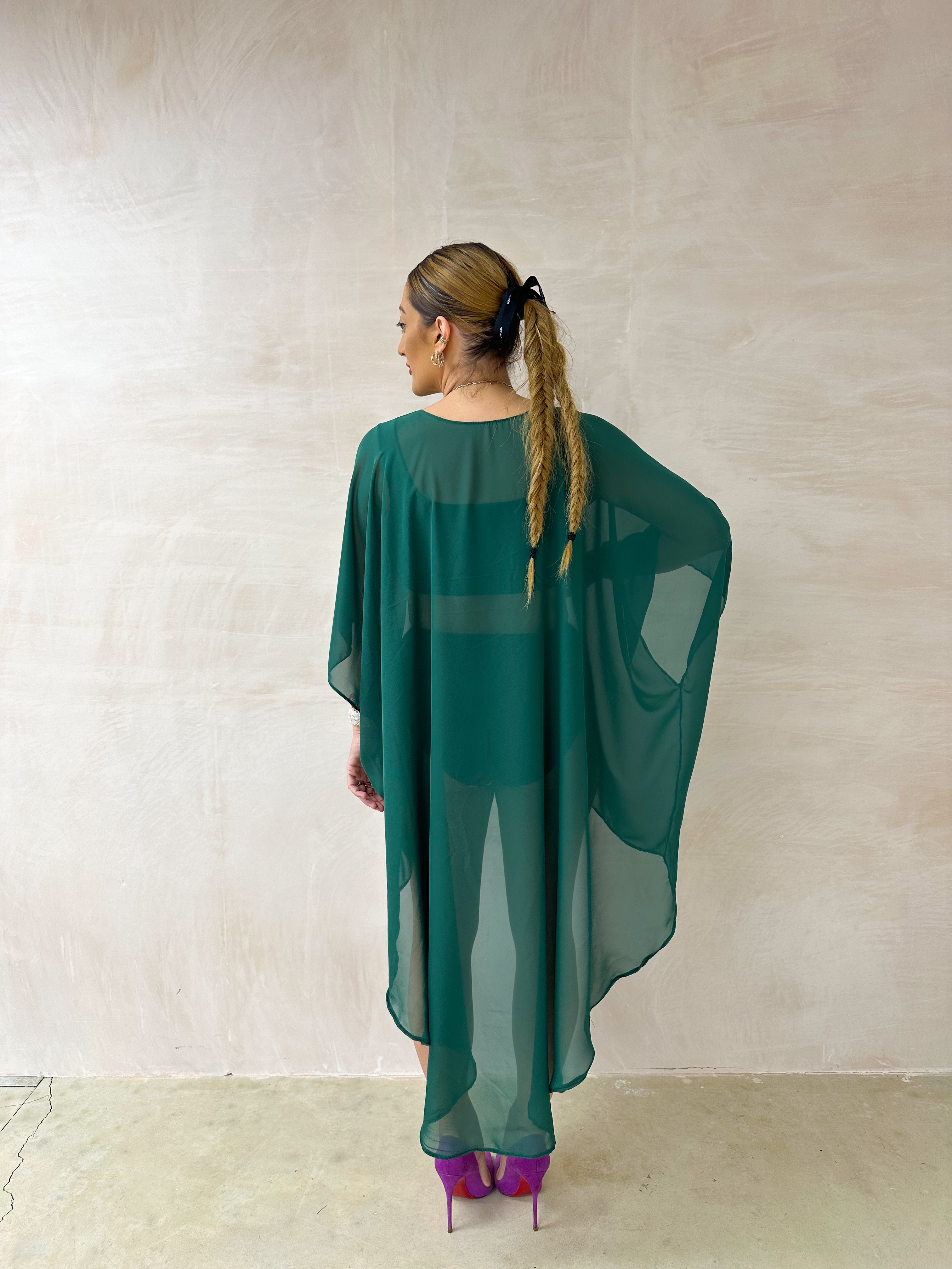 The Jasmine Chiffon Dress In Bottle Green