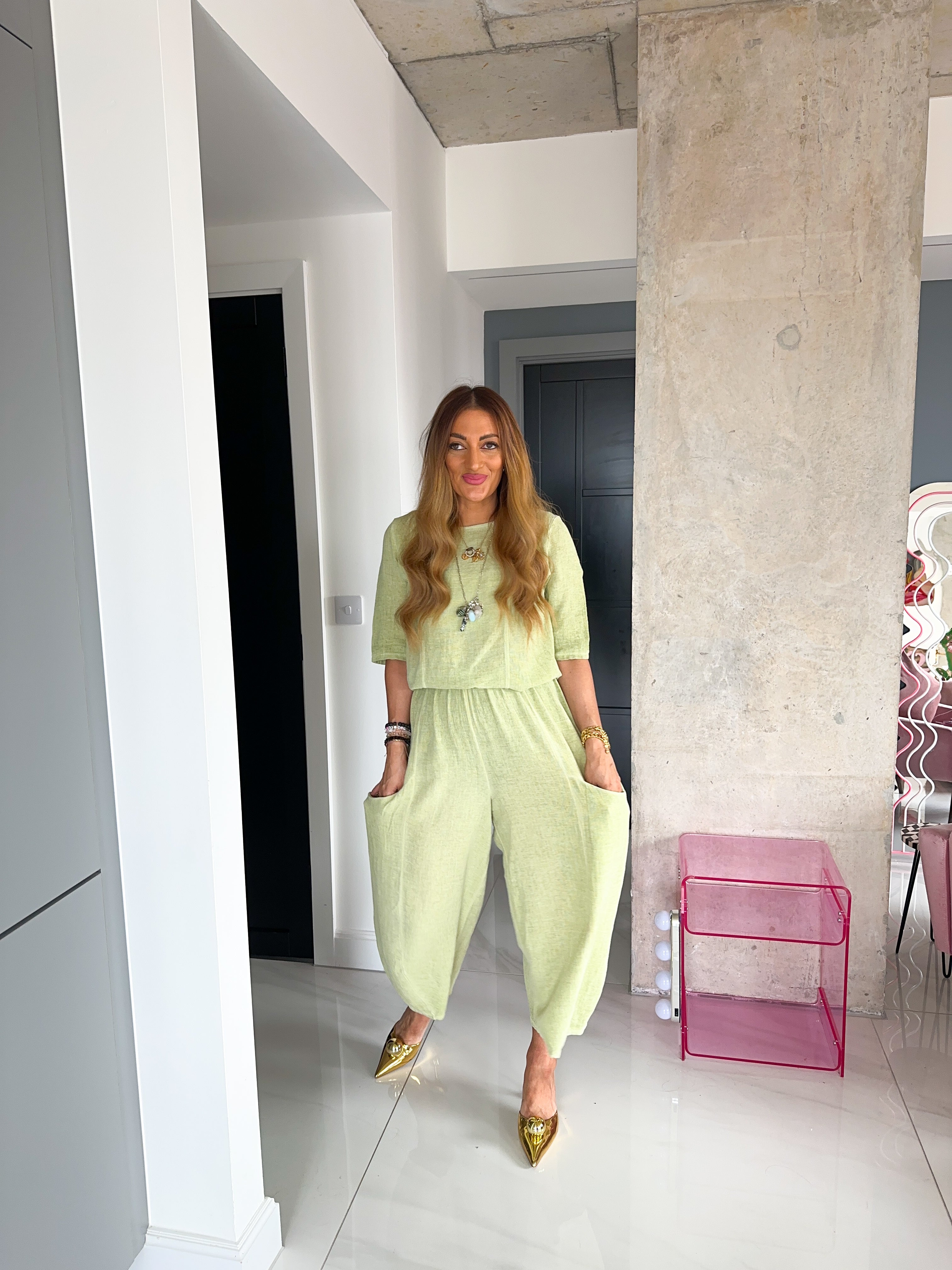 Basic Linen T-Shirt In Candy Green