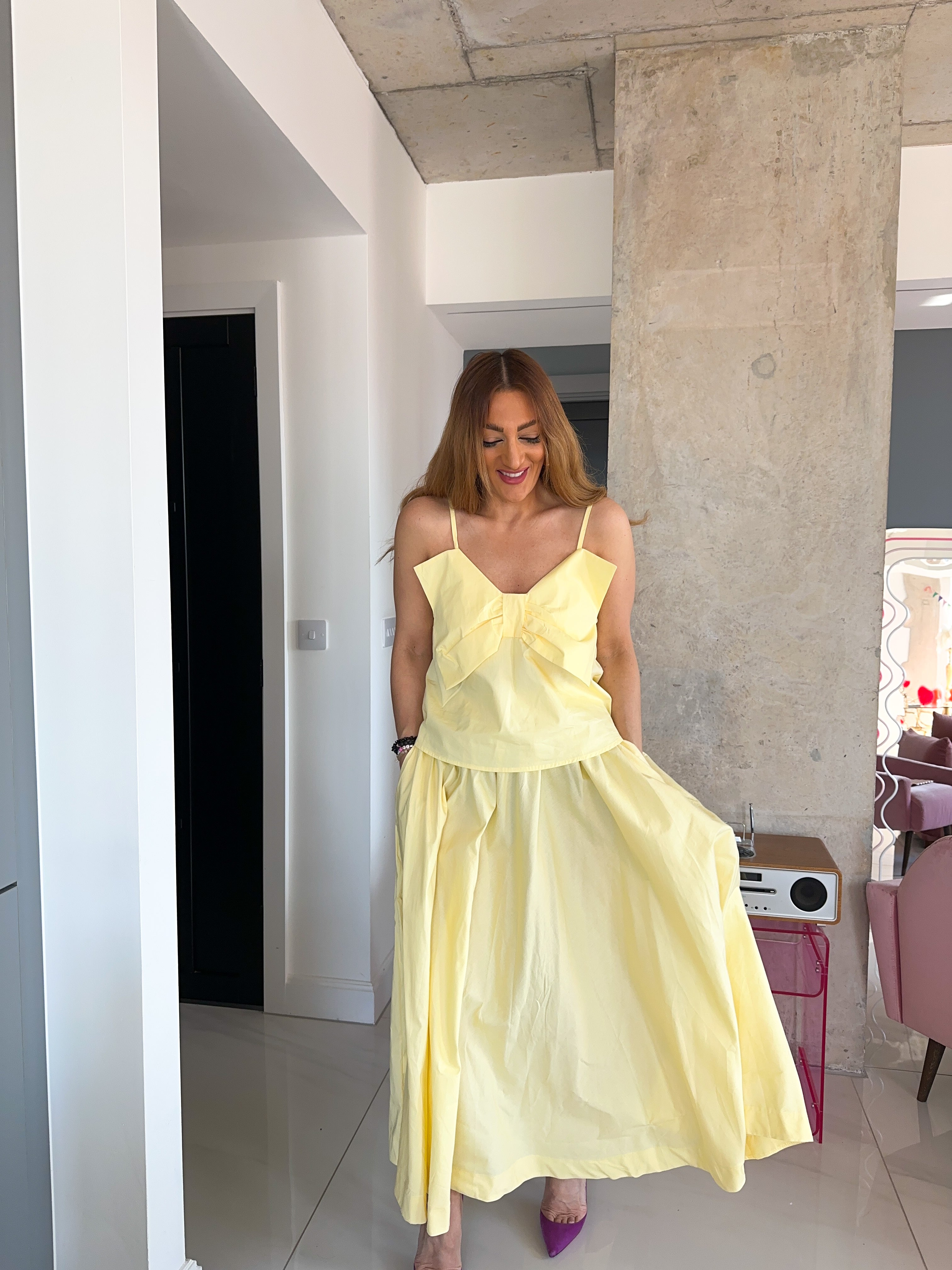 Bow Front Cami Top In Yellow