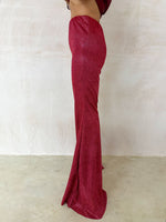 The Moonbeam Lurex Flares In Burgundy Glitter