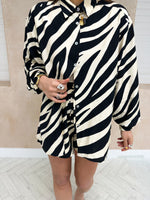 Linen Style Zebra Print Shirt In Black/Cream