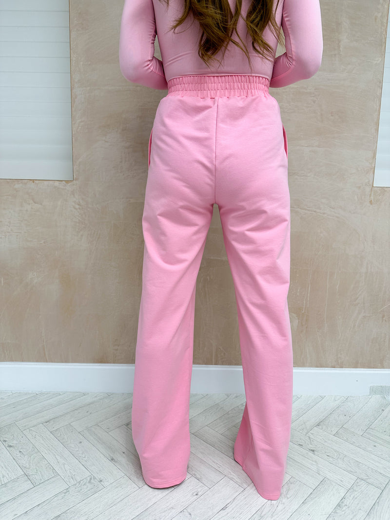 Wide Leg High Waisted Joggers In Candy Pink