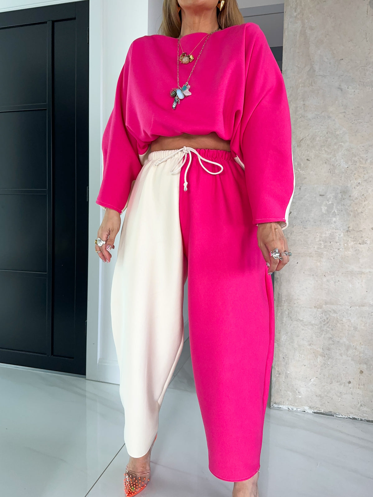 Core Collection Sweatshirt Jumper In Pink/Cream Contrast