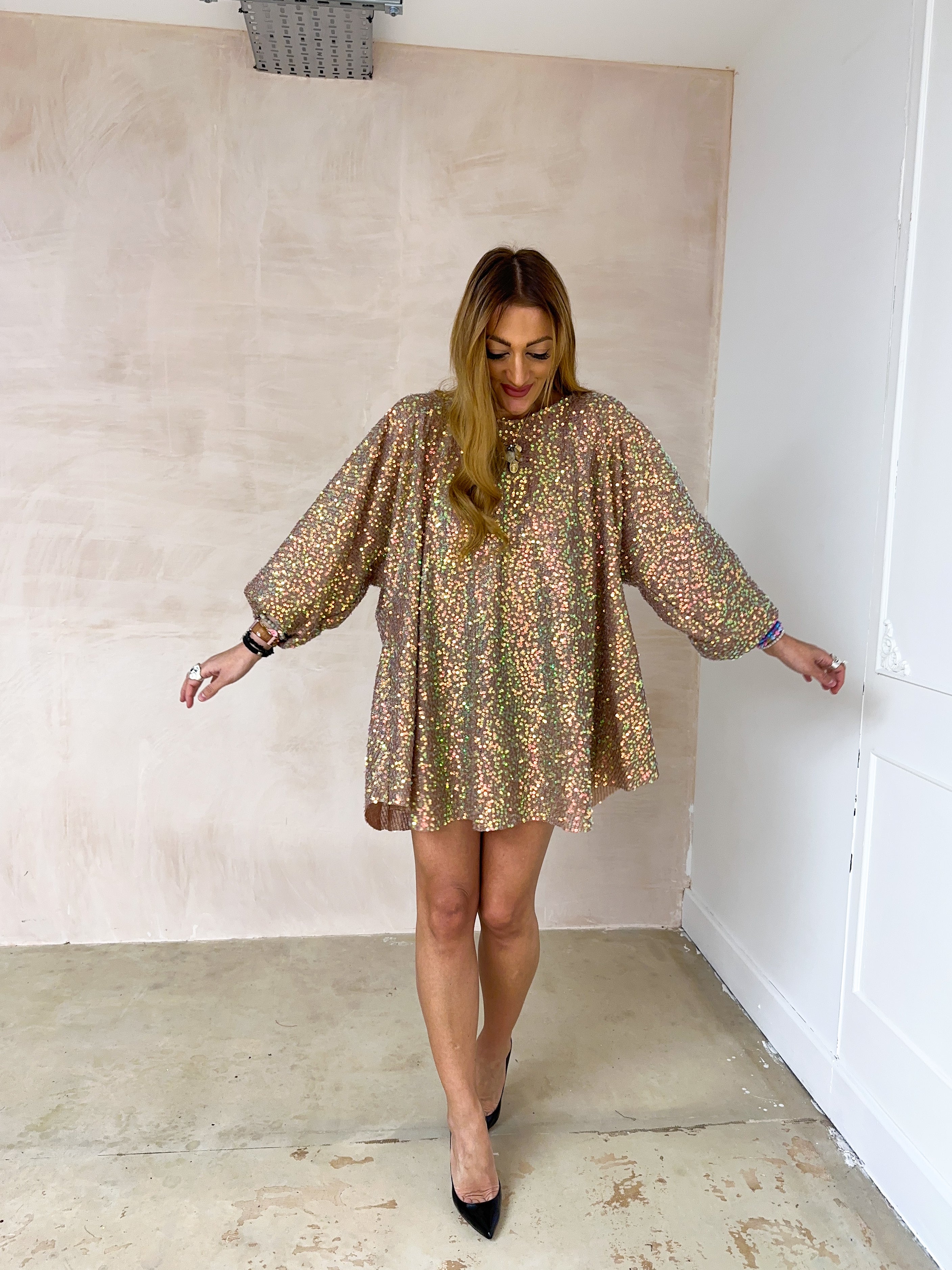 The ‘Candy’ Puff Sleeve Swing Mini Dress In Iridescent Sequin | LIMITED EDITION