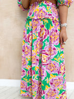 Abstract Floral Full Midi Skirt In Green