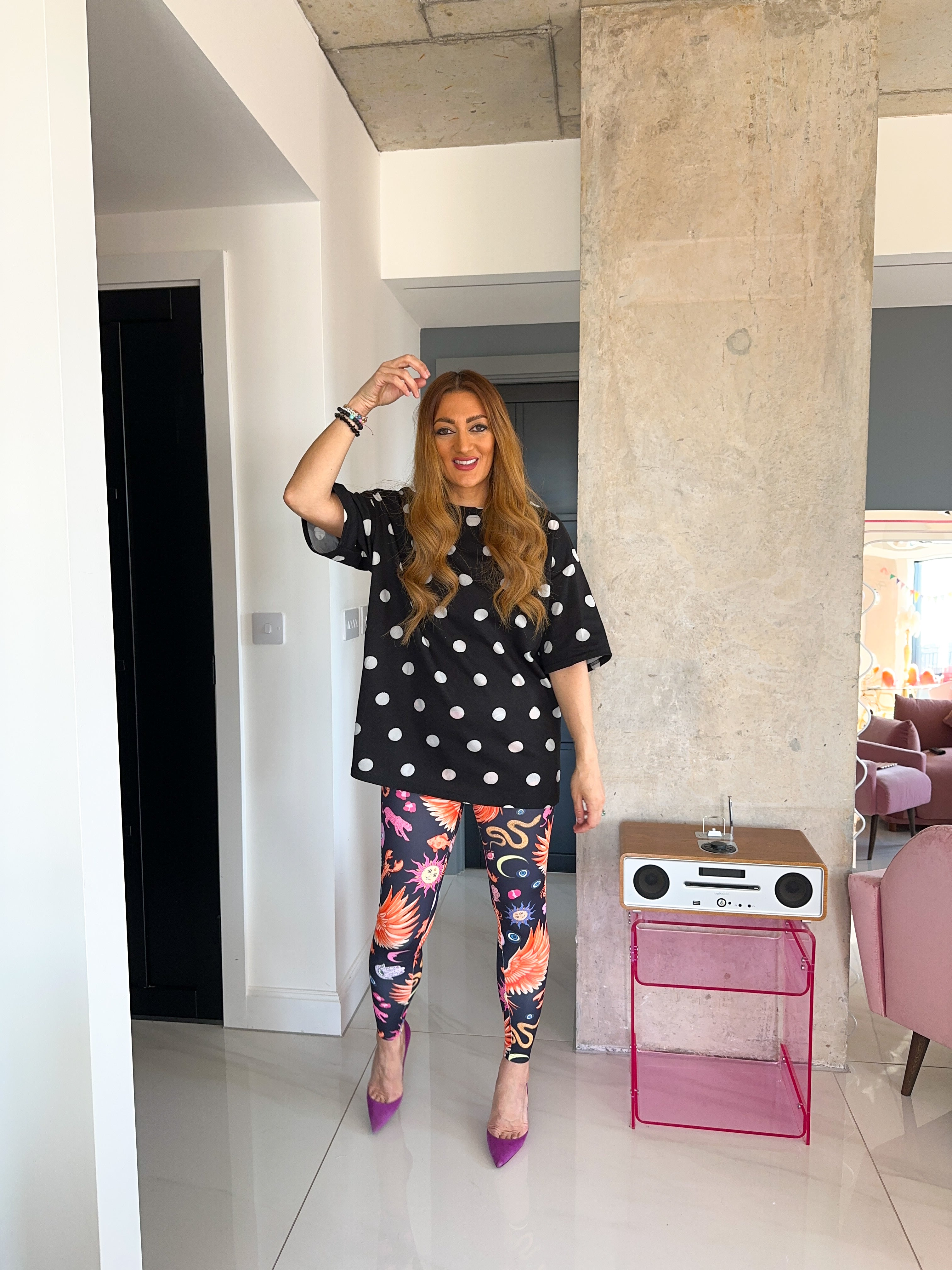 Oversized Basic T-Shirt In Black/White Polka Dot