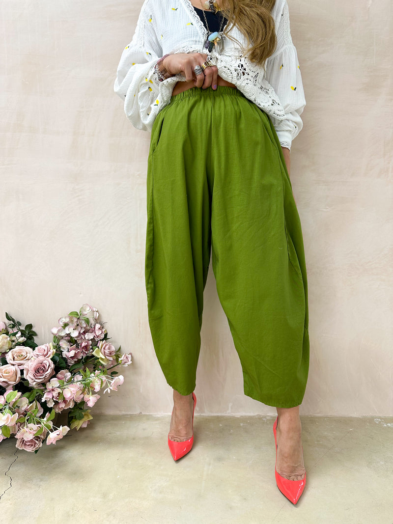 High Waisted Balloon Fit Trousers In Olive