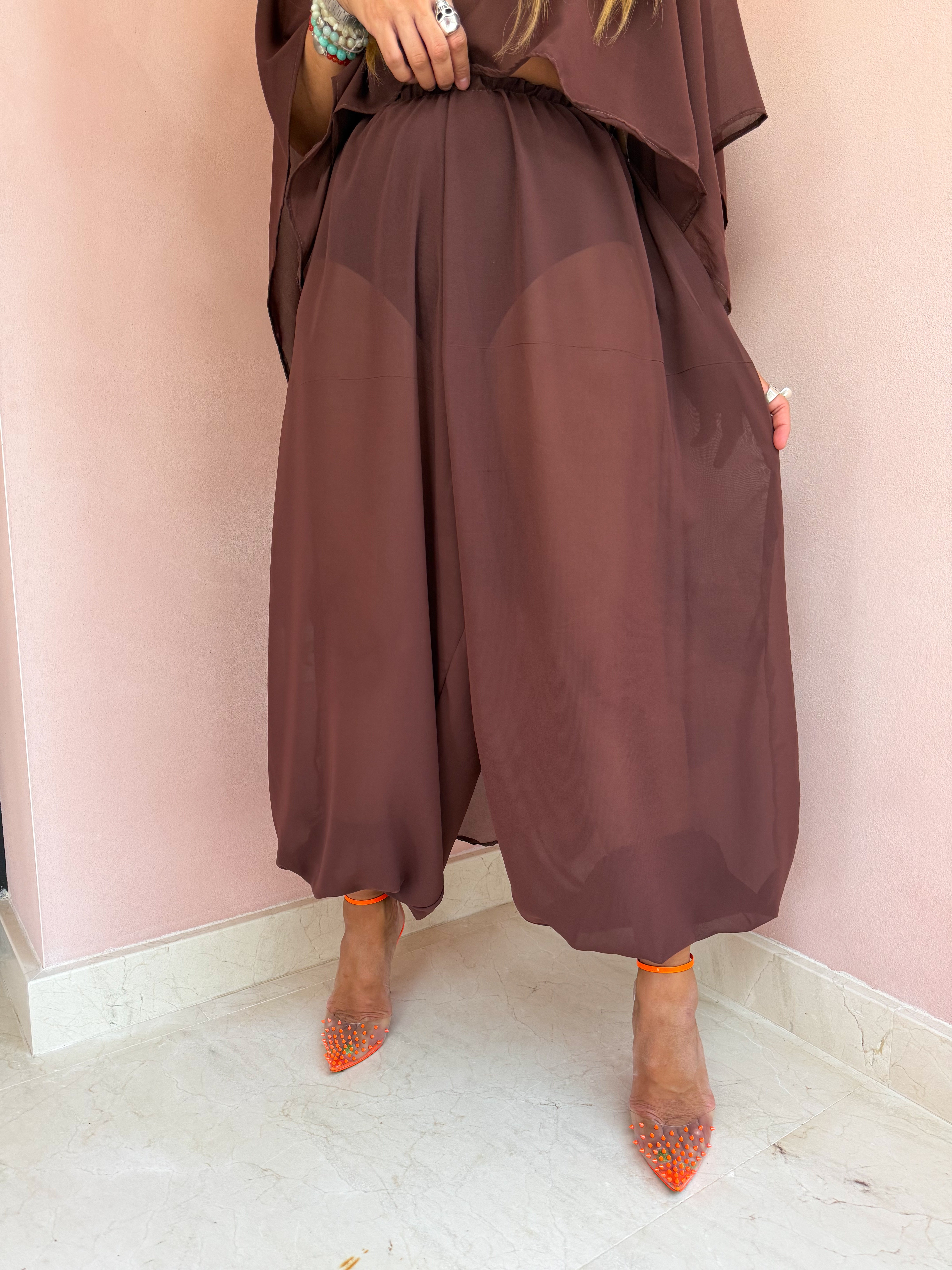 The Jasmine Aladdin Trousers In Brown Chiffon
