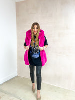 Faux Fur Hooded Gillet In Fuschia Pink