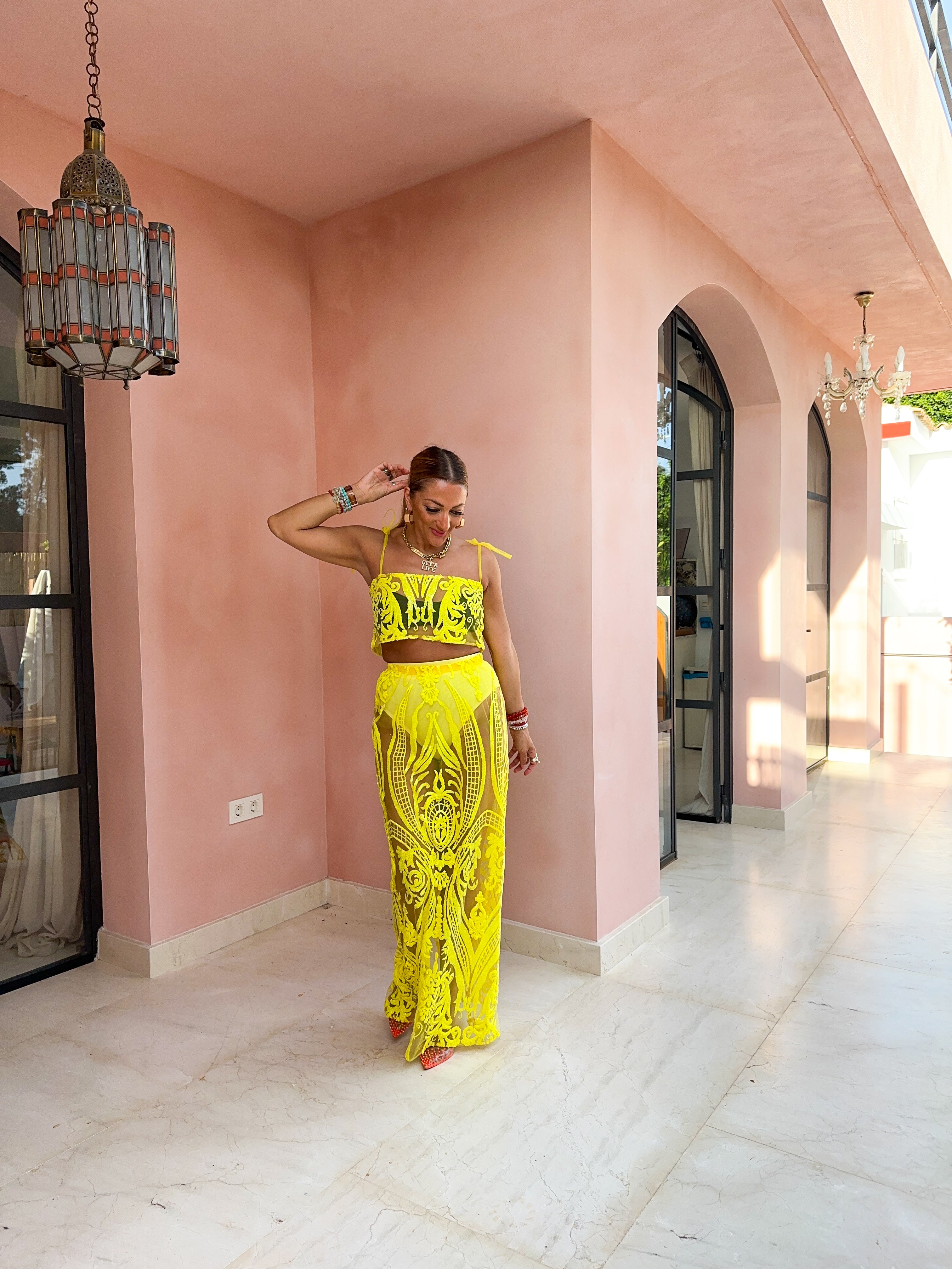 Solaris Supernova Crop Sequin Vest In Yellow
