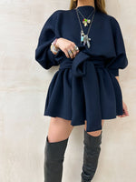 Puff Sleeve Scuba Dress In Midnight Blue