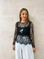 Long Sleeve Sheer Lace Top In Black