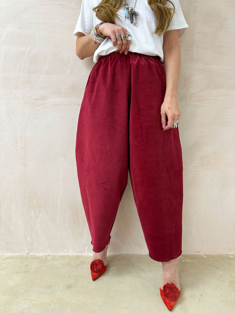 High Waisted Balloon Trousers In Burgundy Cord