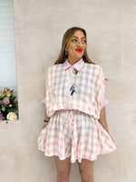 Gingham Print Floaty Shorts In Pink