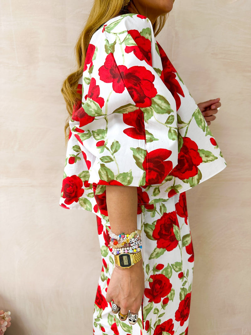 Juliet Puff Sleeve Top In Red Floral