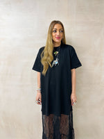 Black T-Shirt Dress With Lace Hem Skirt