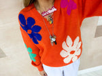 Slouch Fit Multi Coloured Floral Jumper In Bright Orange