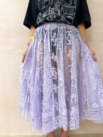 Full Circle Floaty Midi Skirt In Lilac Lace