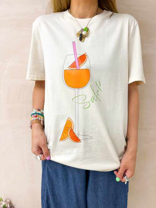 Spritz Tee With Pink Straw In Cream