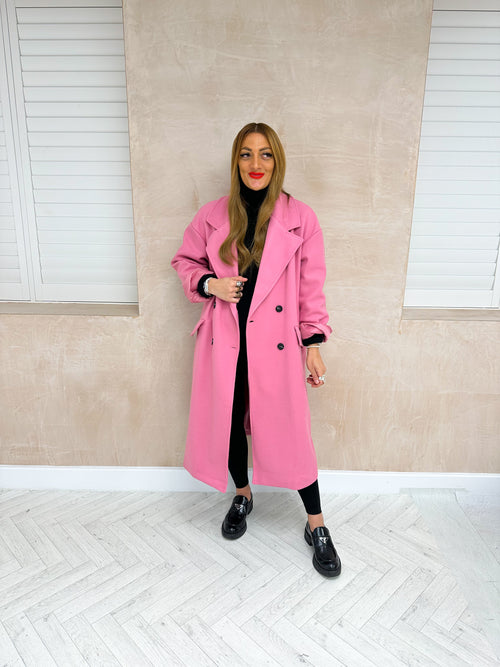 Oversized Tailored Longline Coat In Candy Pink