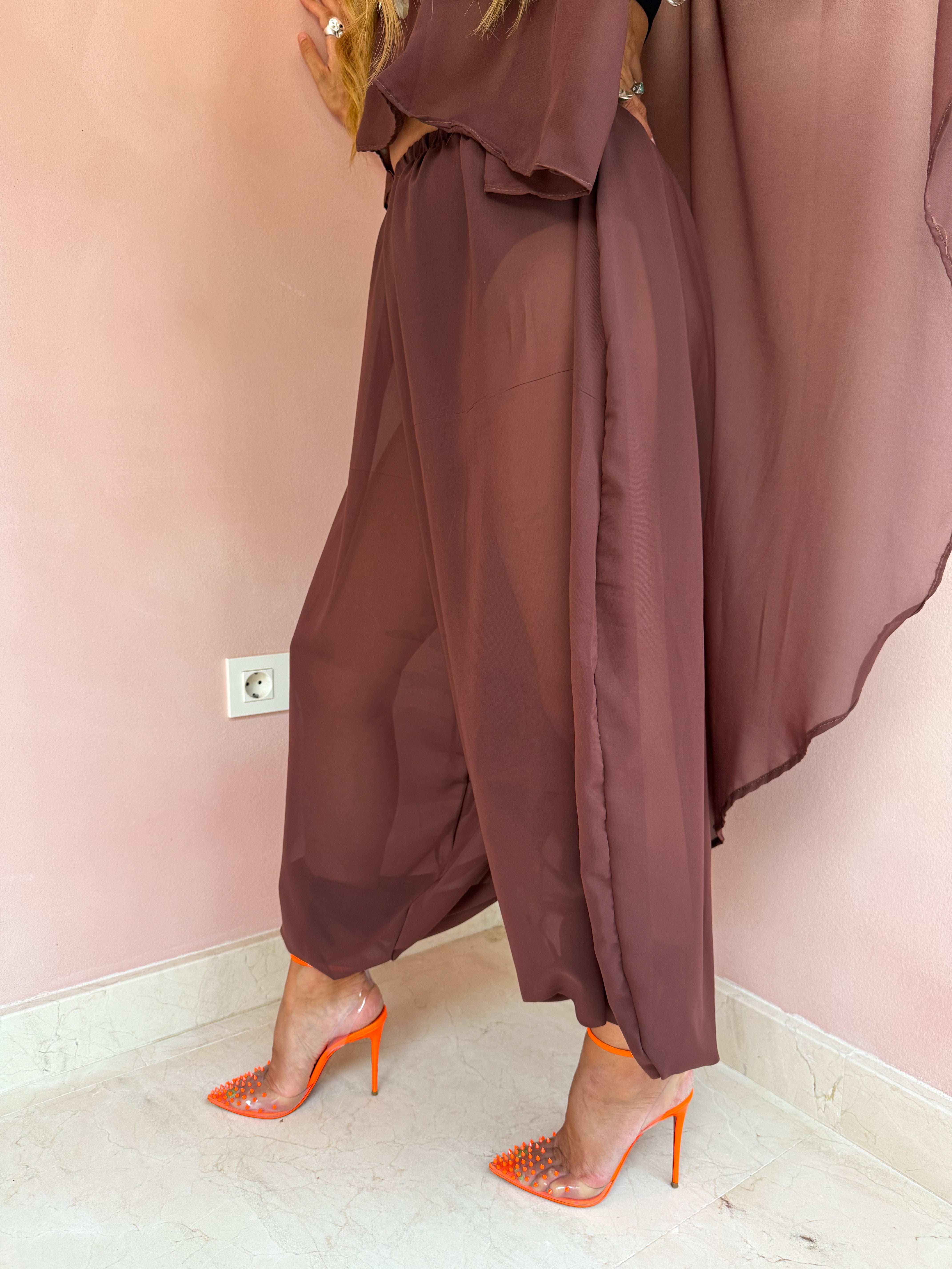 The Jasmine Aladdin Trousers In Brown Chiffon