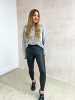 High Waisted Basic Leather Look Leggings In Black