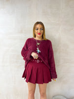 Pleated Mini Skirt/Shorts In Burgundy