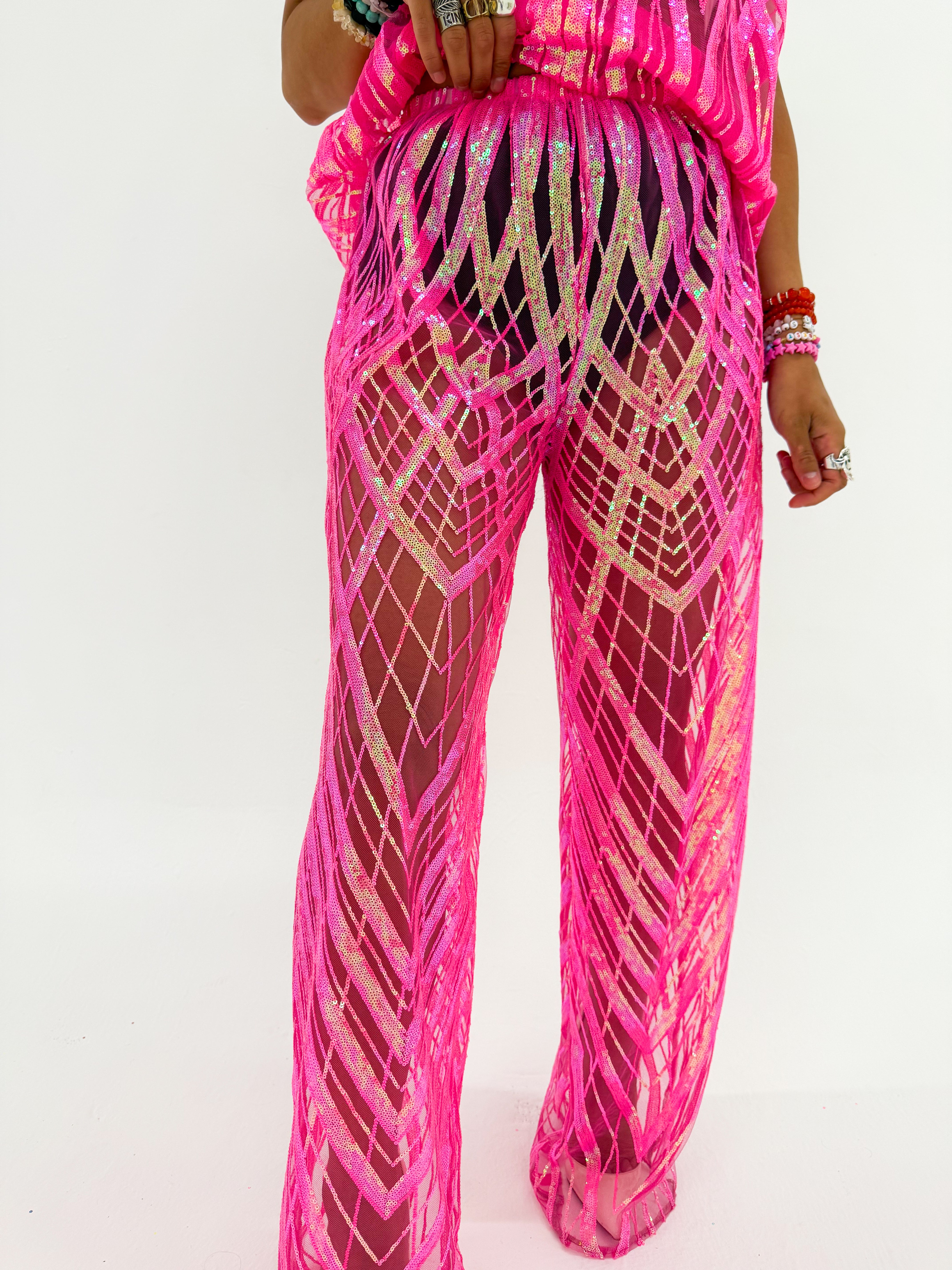 Solaris Vega Sequin Trousers In Hot Pink