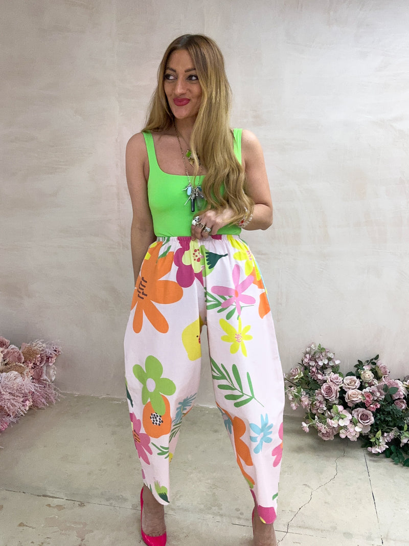 The Frida Balloon Trousers In Pink Floral Print