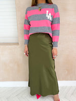 High Waisted Satin Maxi Skirt In Khaki