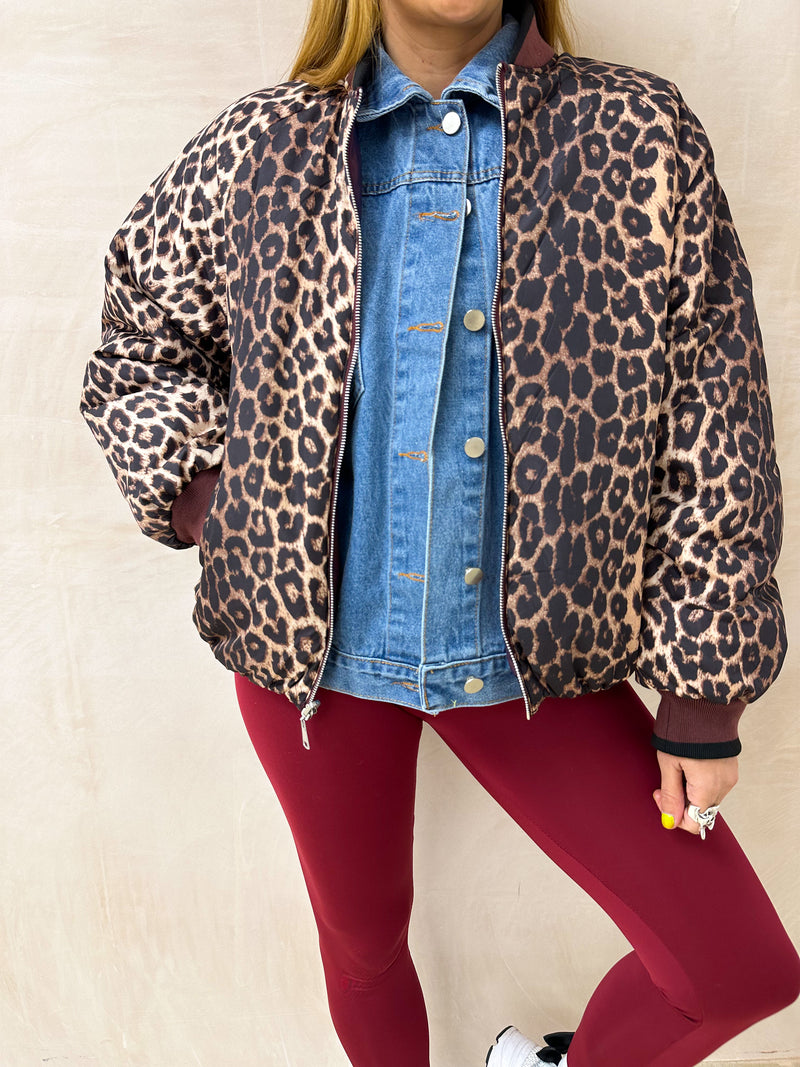 Reversible Bomber Jacket In Leopard Print & Burgundy