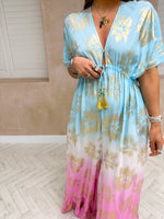 The Valentina Jumpsuit In Baby Blue/Pink Dip Dye