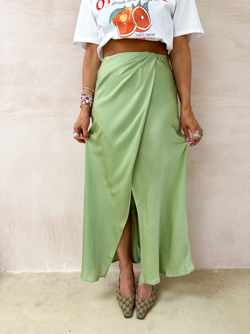 Wrap Front Detail Skirt In Sage Green