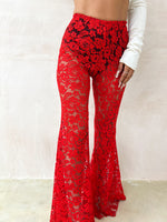 Petite - Fairytale Lace Extreme Flare Trousers In Red