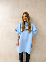 Puff Sleeve Scuba Dress In Baby Blue