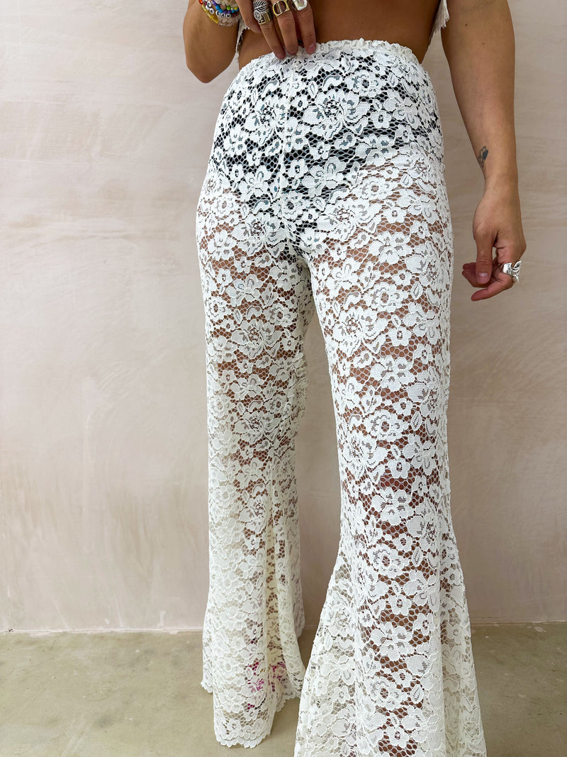 Fairytale Lace Extreme Flare Trousers In Cream