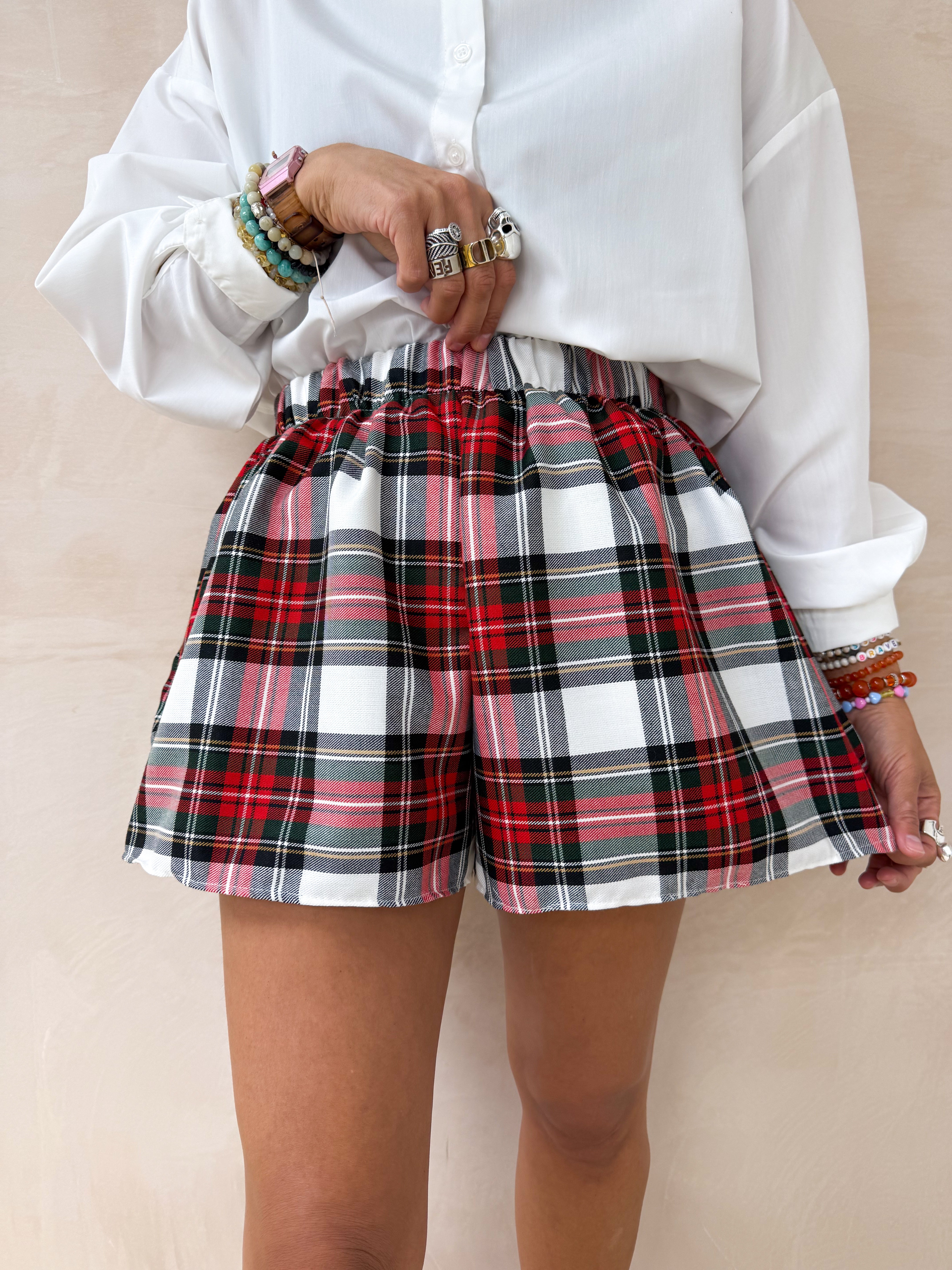Muse Runner Shorts In Red/White Tartan Print