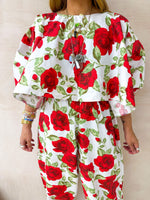 Juliet Puff Sleeve Top In Red Floral