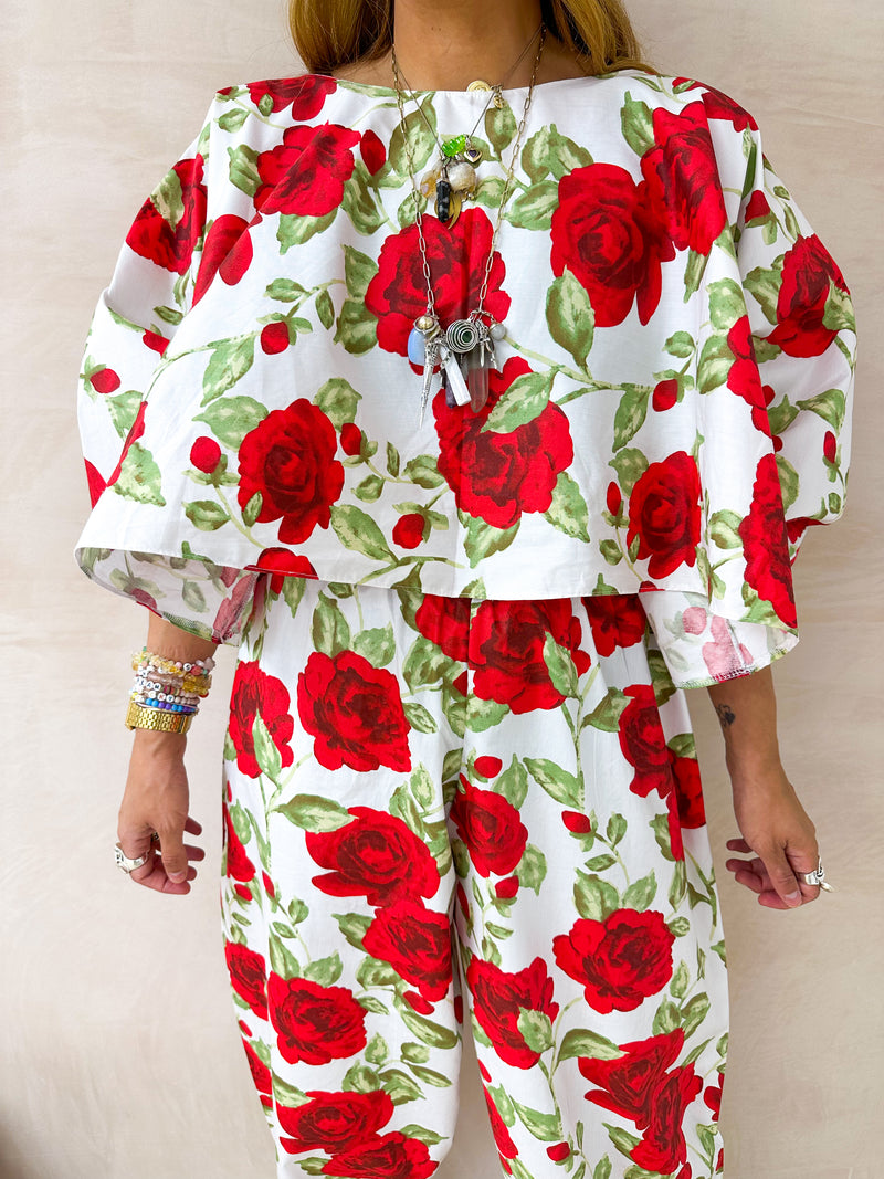 Juliet Puff Sleeve Top In Red Floral