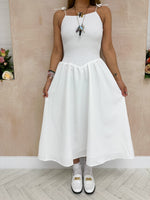 Cami Strap Shirring Dress in White