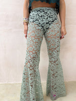 Fairytale Lace Extreme Flare Trousers In Sage Green