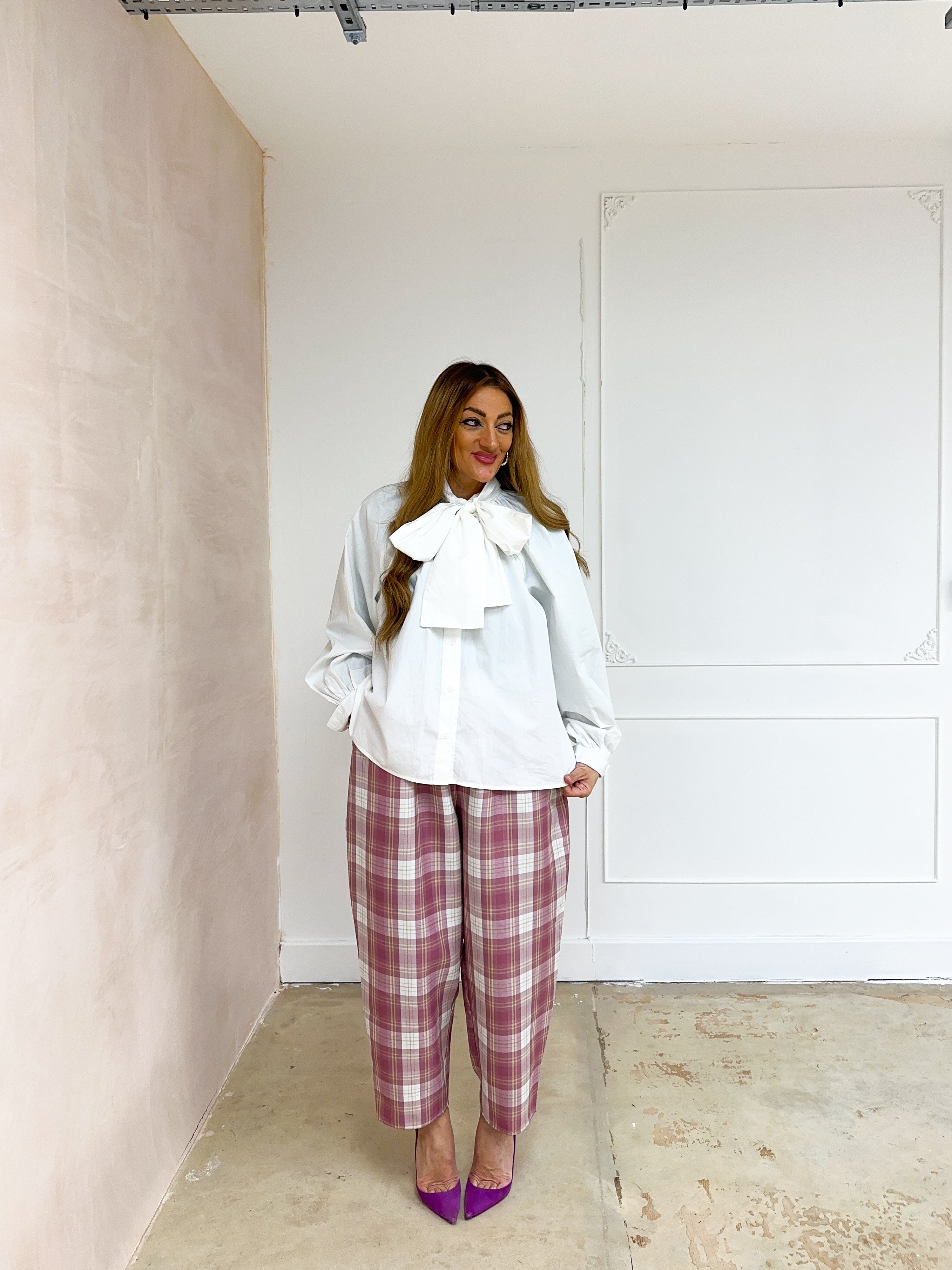Tartan Check Balloon Trousers In Pink