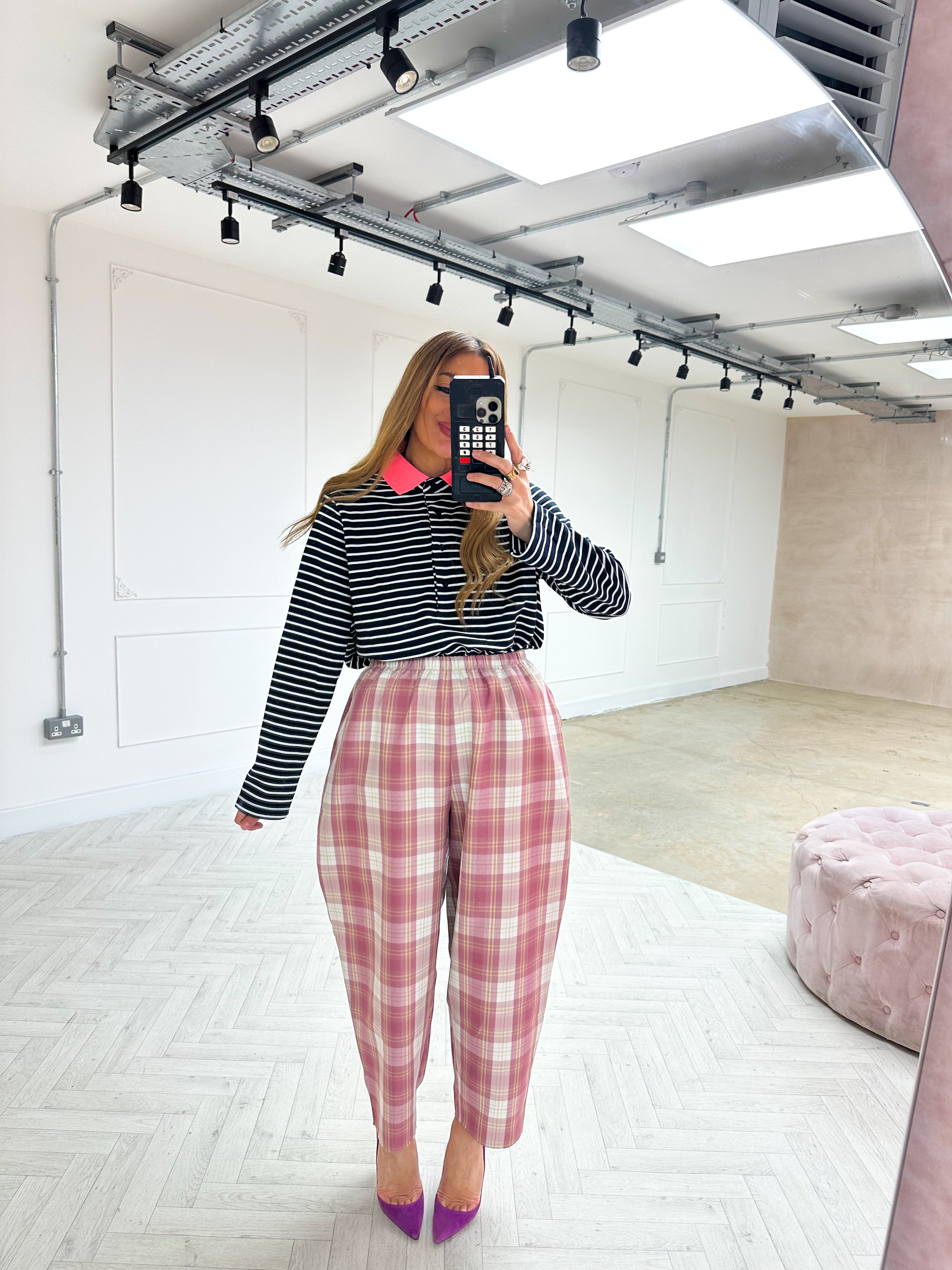 Tartan Check Balloon Trousers In Pink