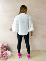 Puff Sleeve Floaty Shirt Top In White