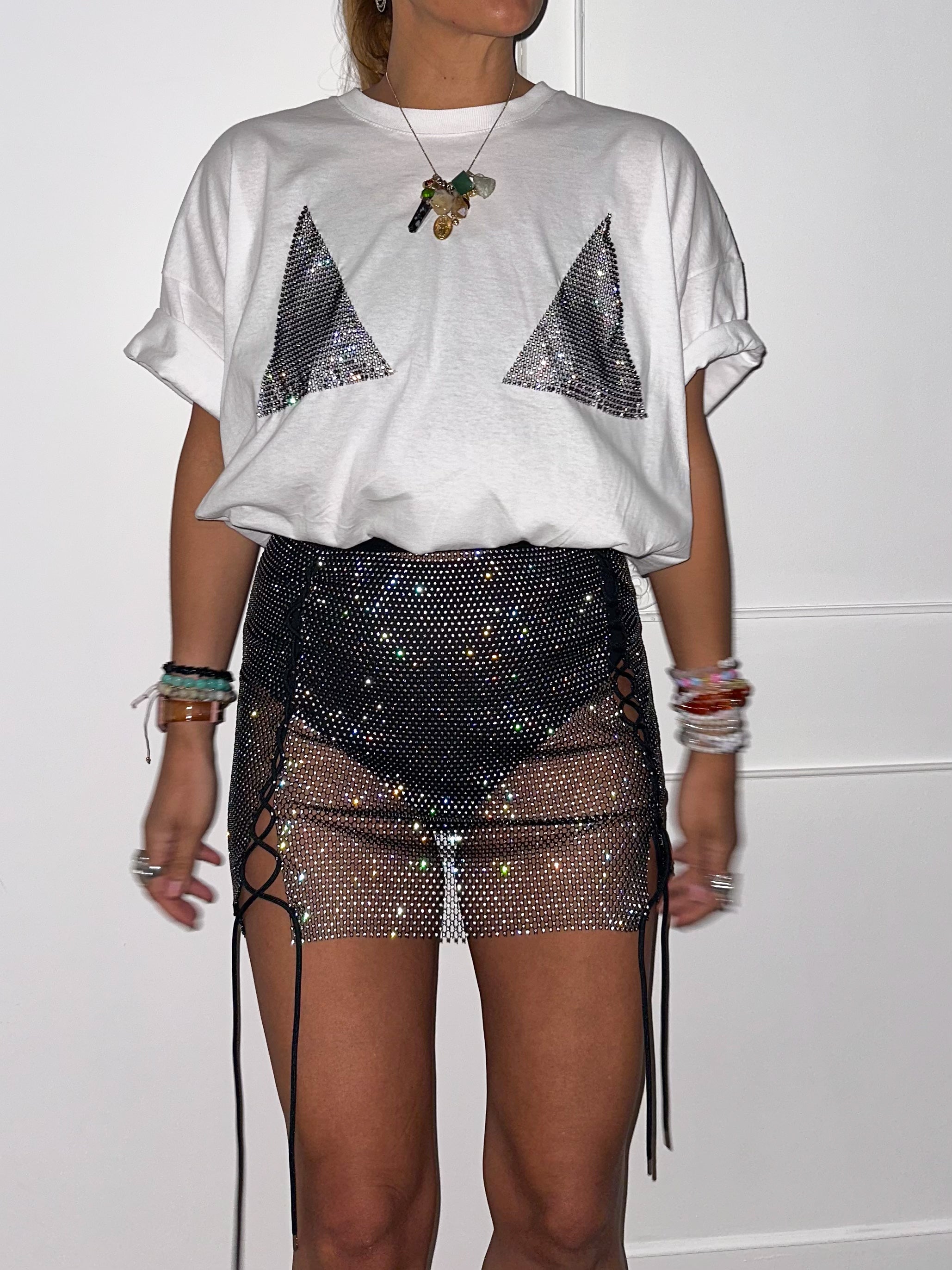 Shooting Star Rhinestone Crop T-Shirt In White