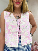 Embroidered And Sequin Waistcoat In Pink Stripe