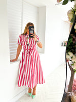 Shirt Midi Dress In Red And White Stripe