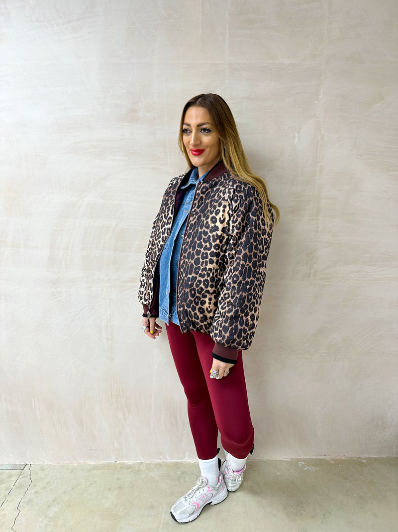 Reversible Bomber Jacket In Leopard Print & Burgundy