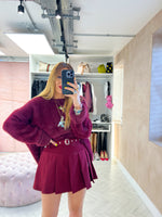 Pleated Mini Skirt/Shorts In Burgundy