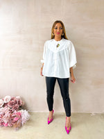 Puff Sleeve Floaty Shirt Top In White